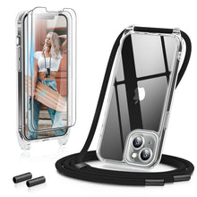 Load image into Gallery viewer, GOODVISH 3 in 1 Transparent iPhone 13 Case with Lanyard, with 2 pieces of Protective Film | 360° Protection- Camera and Screen
