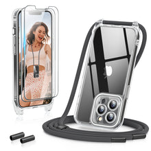 Load image into Gallery viewer, GOODVISH 3 in 1 Transparent iPhone 13 Pro 6.1" Case with Lanyard, with 2 pieces of Protective Film | 360° Protection