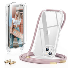Load image into Gallery viewer, GOODVISH 3 in 1 Transparent iPhone 13 Case with Lanyard, with 2 pieces of Protective Film | 360° Protection- Camera and Screen