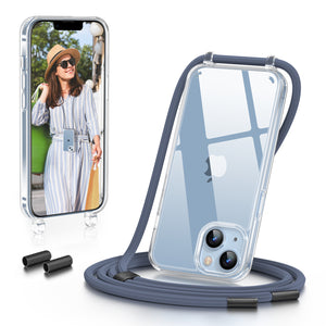 GOODVISH iPhone 14 Case with Lanyard 6.1", Transparent Case with Necklace, Camera and Screen Protection, Anti-Drop