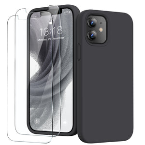 GOODVISH iPhone 12 Mini Case with 2 Screen Protector, Liquid Silicone Soft Phone Case with Microfiber Lining Shockproof Full Protection Cover 5.4 inch