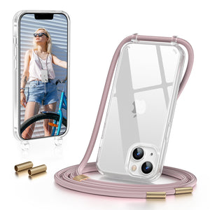 GOODVISH iPhone 14 Plus 6.7" Lanyard Phone Case, Transparent Phone Case with Necklace, Camera and Screen Protection, Anti-Drop
