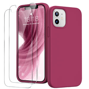 GOODVISH iPhone 12 Mini Case with 2 Screen Protector, Liquid Silicone Soft Phone Case with Microfiber Lining Shockproof Full Protection Cover 5.4 inch