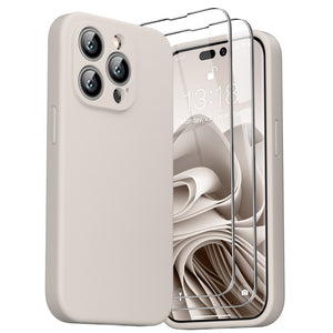 GOODVISH iPhone 14 Pro (6.1") Liquid Silicone Case, with 2 Pack Screen Protector, Shookproof, Anti-Scratch [360° Full Protection]