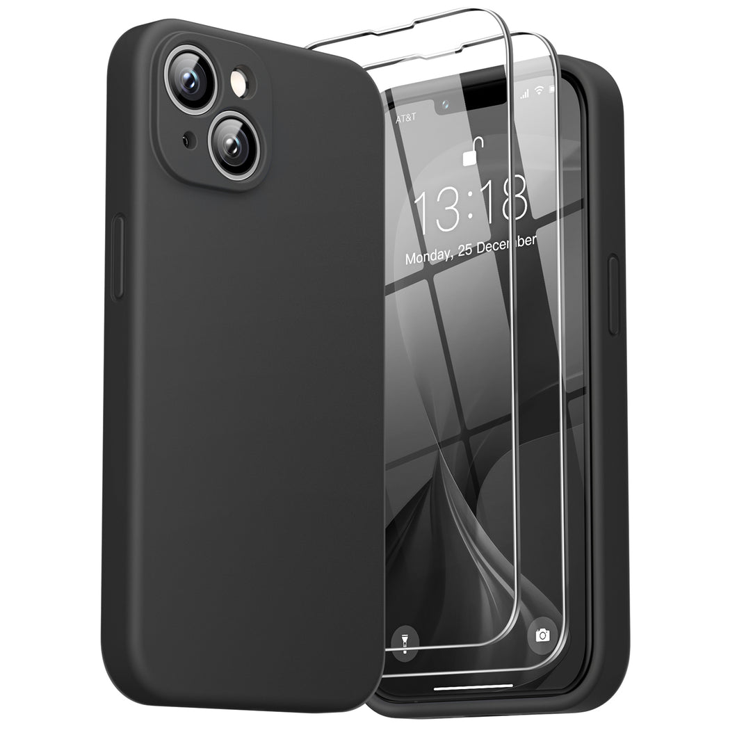 GOODVISH iPhone 14 Liquid Silicone Case, with 2 Pack Screen Protector, Shookproof, Anti-Scratch [360° Fulltection]