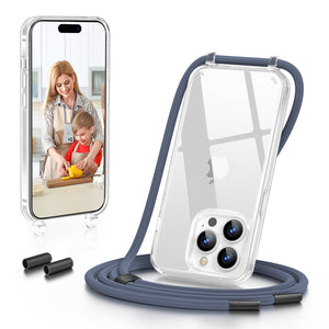 GOODVISH iPhone 14 Pro 6.1" Lanyard Phone Case, Transparent Case with Necklace, Camera and Screen Protection, Anti-Drop