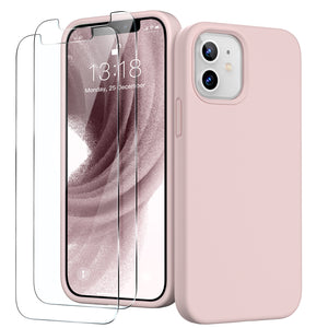 GOODVISH iPhone 12 Mini Case with 2 Screen Protector, Liquid Silicone Soft Phone Case with Microfiber Lining Shockproof Full Protection Cover 5.4 inch