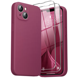 GOODVISH iPhone 14 Liquid Silicone Case, with 2 Pack Screen Protector, Shookproof, Anti-Scratch [360° Fulltection]