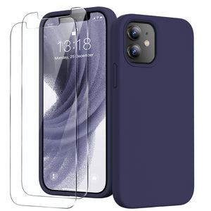 GOODVISH iPhone 12 Mini Case with 2 Screen Protector, Liquid Silicone Soft Phone Case with Microfiber Lining Shockproof Full Protection Cover 5.4 inch