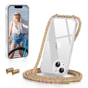 GOODVISH iPhone 14 Plus 6.7" Lanyard Phone Case, Transparent Phone Case with Necklace, Camera and Screen Protection, Anti-Drop