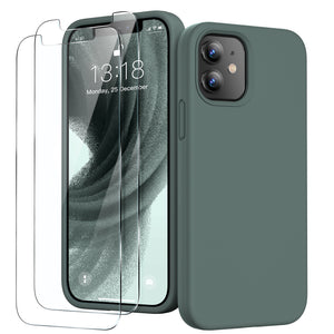 GOODVISH iPhone 12 Mini Case with 2 Screen Protector, Liquid Silicone Soft Phone Case with Microfiber Lining Shockproof Full Protection Cover 5.4 inch