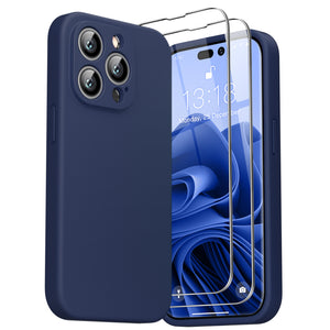 GOODVISH iPhone 14 Pro (6.1") Liquid Silicone Case, with 2 Pack Screen Protector, Shookproof, Anti-Scratch [360° Full Protection]