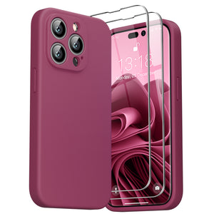 GOODVISH iPhone 14 Pro (6.1") Liquid Silicone Case, with 2 Pack Screen Protector, Shookproof, Anti-Scratch [360° Full Protection]