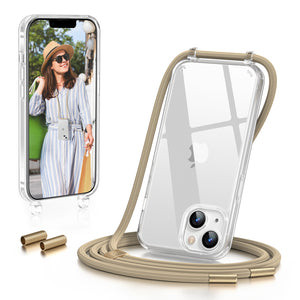 GOODVISH iPhone 14 Case with Lanyard 6.1", Transparent Case with Necklace, Camera and Screen Protection, Anti-Drop