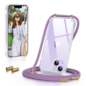 GOODVISH iPhone 14 Case with Lanyard 6.1", Transparent Case with Necklace, Camera and Screen Protection, Anti-Drop