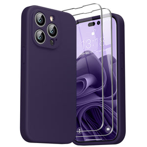 GOODVISH iPhone 14 Pro (6.1") Liquid Silicone Case, with 2 Pack Screen Protector, Shookproof, Anti-Scratch [360° Full Protection]