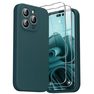 GOODVISH iPhone 14 Pro (6.1") Liquid Silicone Case, with 2 Pack Screen Protector, Shookproof, Anti-Scratch [360° Full Protection]