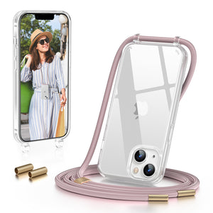 GOODVISH iPhone 14 Case with Lanyard 6.1", Transparent Case with Necklace, Camera and Screen Protection, Anti-Drop