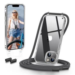 GOODVISH iPhone 14 Plus 6.7" Lanyard Phone Case, Transparent Phone Case with Necklace, Camera and Screen Protection, Anti-Drop