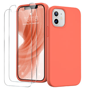 GOODVISH iPhone 12 Mini Case with 2 Screen Protector, Liquid Silicone Soft Phone Case with Microfiber Lining Shockproof Full Protection Cover 5.4 inch