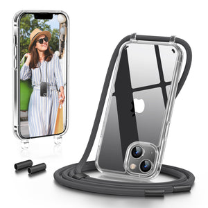 GOODVISH iPhone 14 Case with Lanyard 6.1", Transparent Case with Necklace, Camera and Screen Protection, Anti-Drop